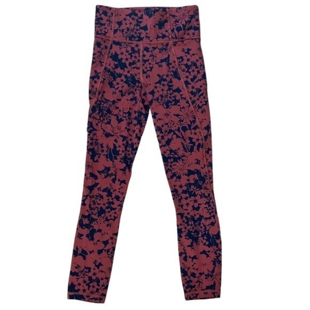lululemon athletica Deep Coral and Navy Blue Floral Leggings